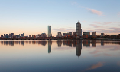 Boston Skyline Showing Charles River and John Hancock Building at Sunset 