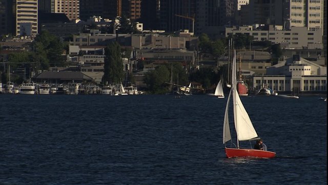 CU small sailing skiff on lake union