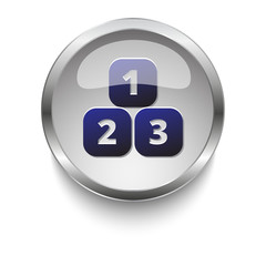 123 Blocks dark blue vector icon on a glossy glass button with c