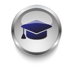 Graduation Cap dark blue vector icon on a glossy glass button wi