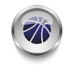 Basketball dark blue vector icon on a glossy glass button with c