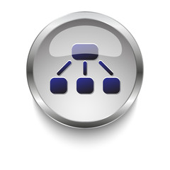Hierarchy dark blue vector icon on a glossy glass button with ch