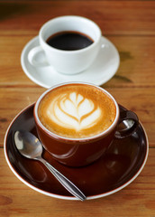 Late coffee, Coffee foam, Coffee cup in coffee shop
