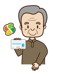 免許証を提示するシニア男性