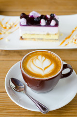 Late coffee, Coffee foam, Coffee cup in coffee shop