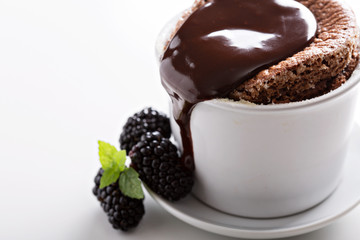 Chocolate souffle with thick glaze