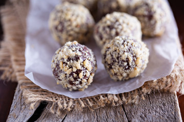 Fototapeta premium Chocolate truffles with peanut butter