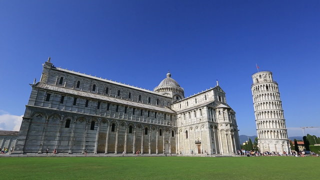 Tourist Visiting Famous Place Pisa Tower at Square of Miracles (Torre di Pisa at Piazza dei Miracoli) at Tuscany Italy
