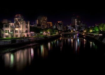 Fototapeta na wymiar City lights of Hiroshima and A-Bomb Dome