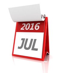 July of 2016 calendar, 3d render