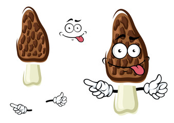 Cartoon black morel mushroom character