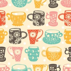 Vintage tea porcelain. Vector seamless pattern. Seamless pattern can be used for wallpaper, pattern fills, web page background, surface textures.