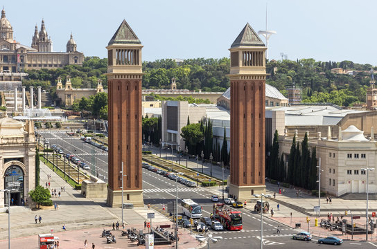 Two Venetian towers located at Placa d'Espanya in Barcelona.