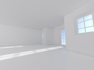 white room with window 3D rendering