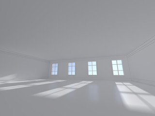 white room with window 3D rendering