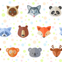 Seamless pattern with cute flat animals
