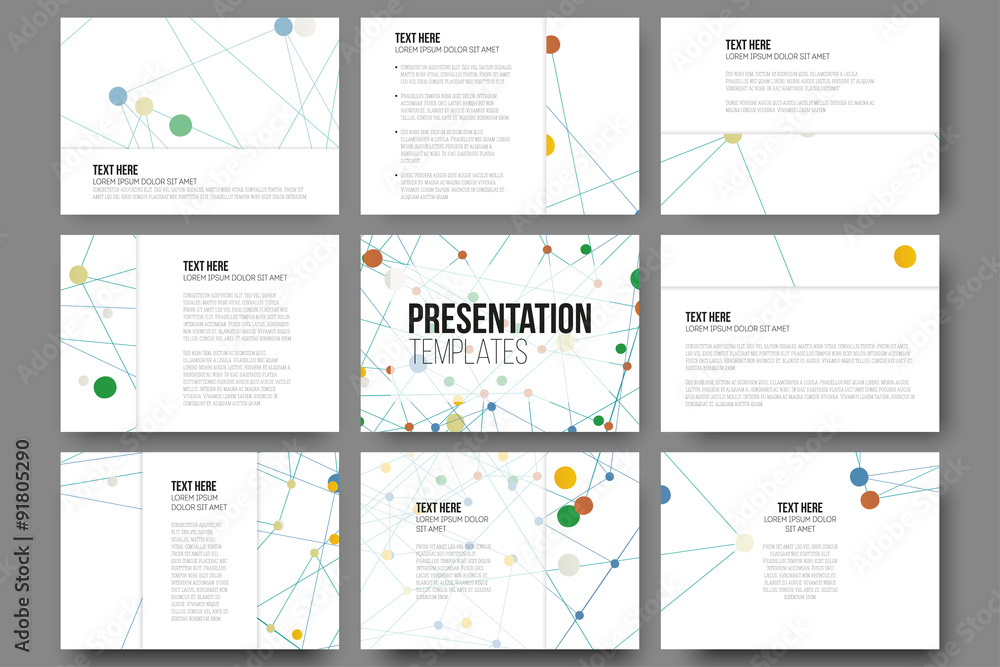 Poster set of 9 templates for presentation slides. molecule structure