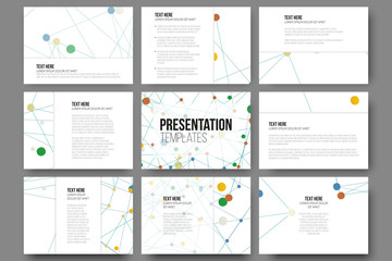 Set of 9 templates for presentation slides. Molecule structure