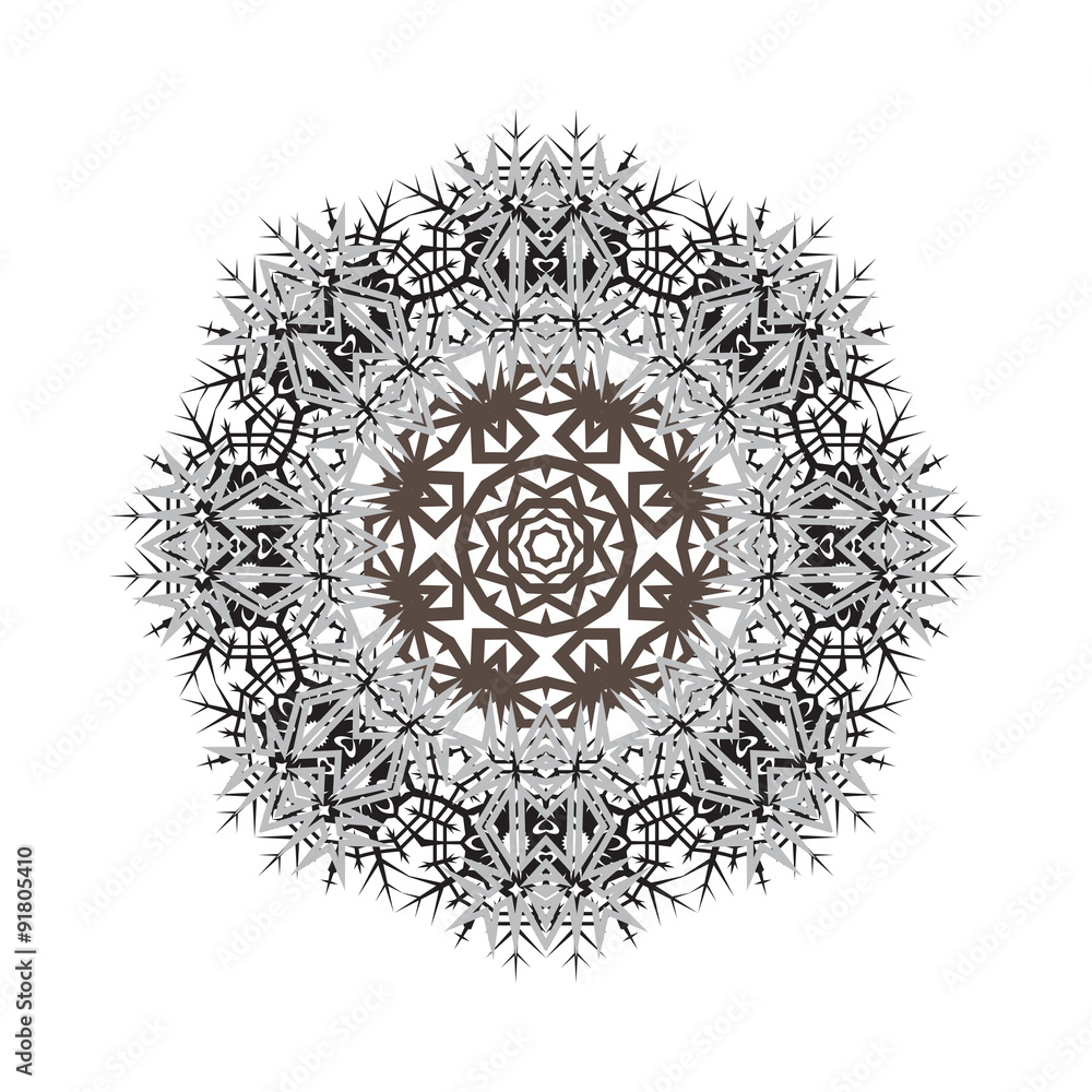 Poster round ornamental vector shape, pattern of snowflake isolated on