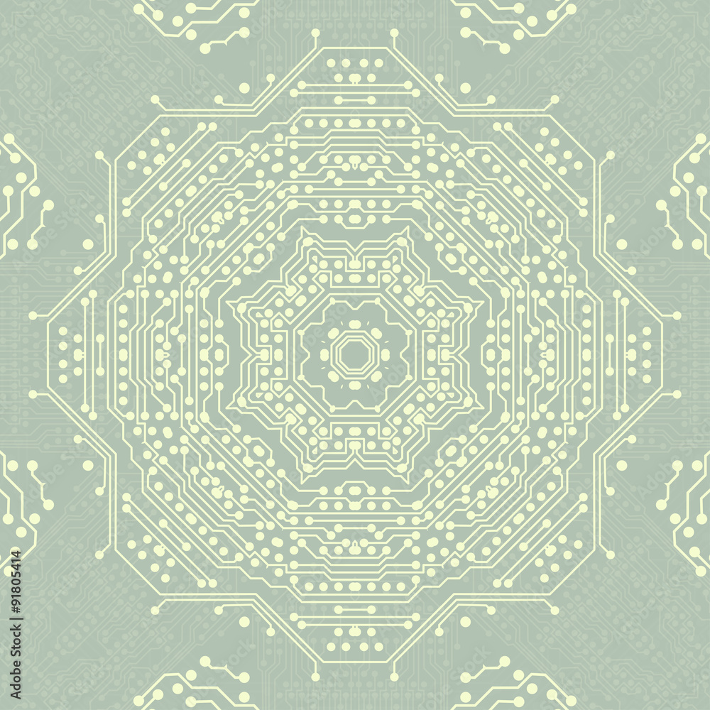 Poster microchip background, electrical circuits, seamless pattern