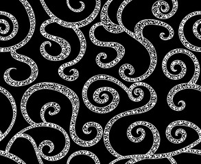 Abstract decorative vector seamless pattern with ornamental curling lines. Endless texture
