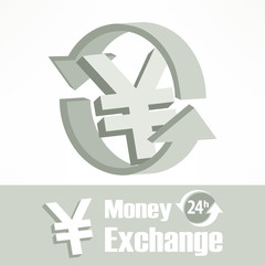 Yen symbol with arrow in grey, vector illustration