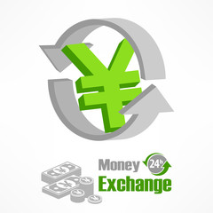 Obraz premium Yen symbol with arrow in green, vector illustration