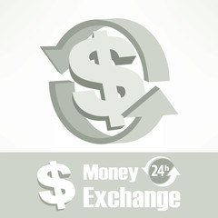 Dollar symbol with arrow in grey, vector illustration