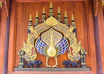 wood peacock chair in thai temple,art lanna style