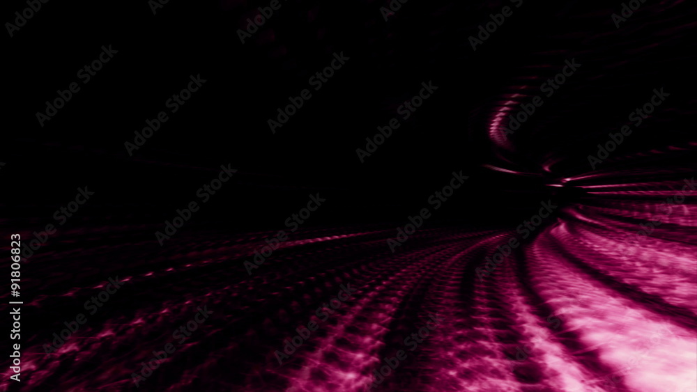 Wall mural vortex 013: a vortex tunnel of streaming strands of red light (video loop).