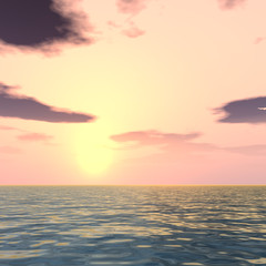 Conceptual sea water and sunset sky