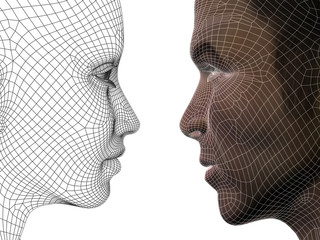 Conceptual wireframe mesh man woman face