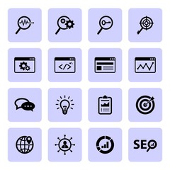 SEO and Development icons. Internet icon. Search engine tools. V