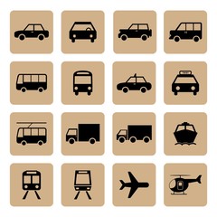 Vehicle and Transportation icons set. Car icon. Plubic bus icon.