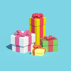 Low poly art-style gift boxes / Low poly art-style gift boxes, on isolated blue background 