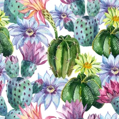 Tuinposter Aquarel naadloos cactuspatroon © Tanya Syrytsyna