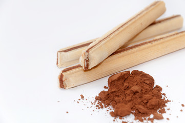 Chocolate wafers with grounded cocoa over white