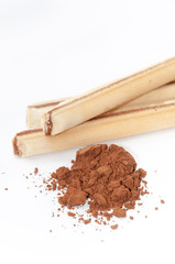 Chocolate wafers with grounded cocoa over white