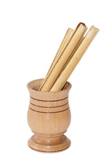 Chocolate wafers in the wooden utensil