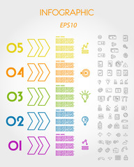 colorful linear infographic big arrows with icons