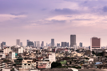 cityscape of bangkok in purple color filter