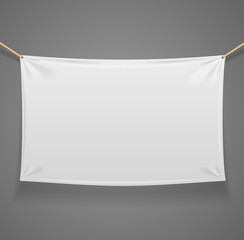 Blanc Fabric Rectangular Banner with Ropes. Vector