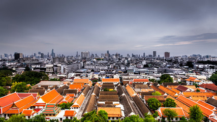 Cityscape of Bangkok with main of temple roof view