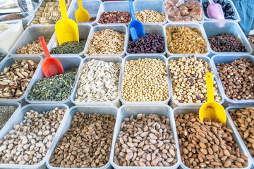 Selection of nuts on the local market
