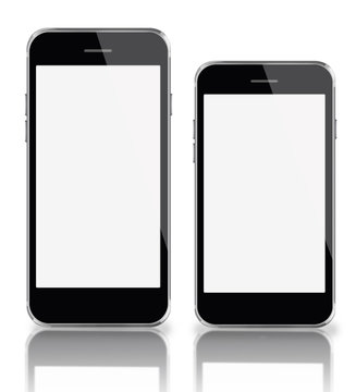 Mobile smart phones with white screen isolated on white backgrou