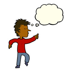 cartoon man pointing with thought bubble