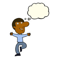 cartoon happy man with thought bubble