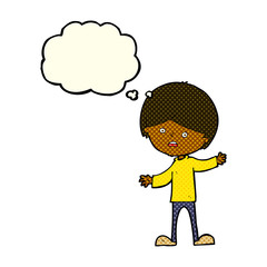 cartoon unhappy boy with thought bubble