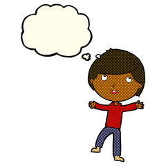 cartoon happy boy with thought bubble