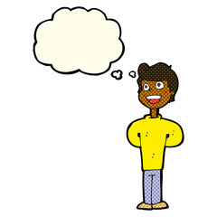 cartoon happy man with thought bubble